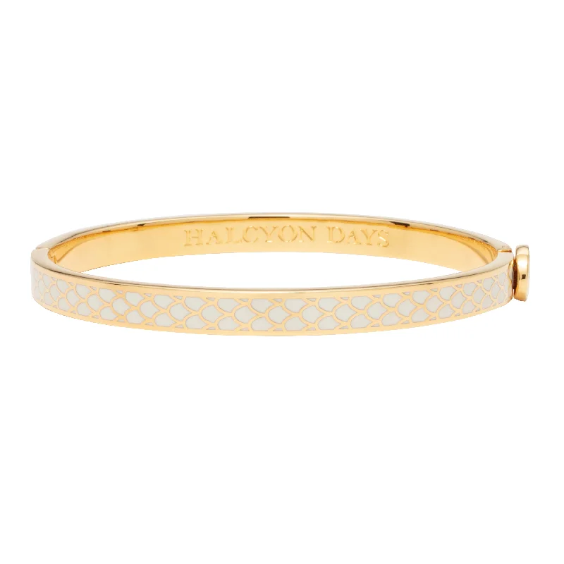 Ladies statement bangles-Skinny Salamander Cream & Gold Bangle