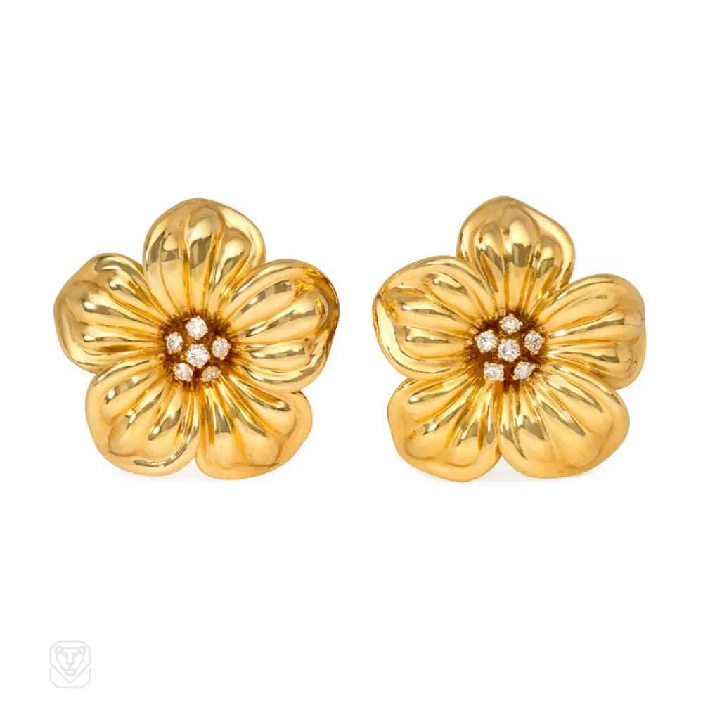 Ladies hoop and stud earrings-Gold flower earrings, Van Cleef and Arpels, Paris