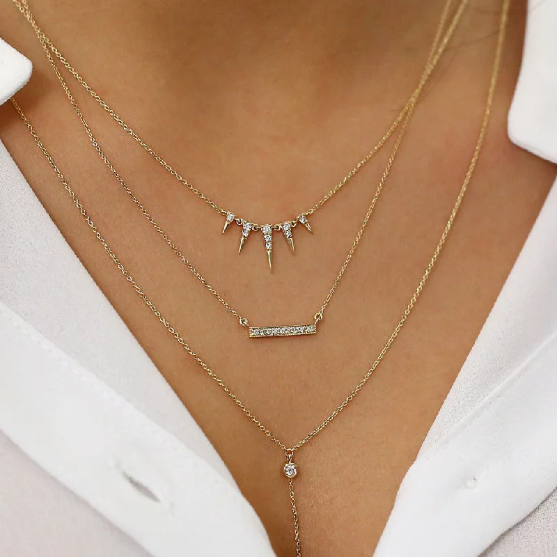 Ladies religious necklaces-18K Gold Spike Diamond Necklace