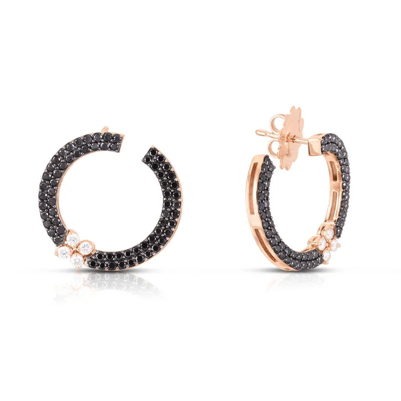 Ladies cocktail earrings-18K Rose Gold Love In Verona Black Diamond Circle Stud Earrings