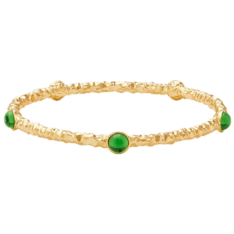 Ladies sapphire bracelets-Cabochon Emerald & Gold Push-On Bangle