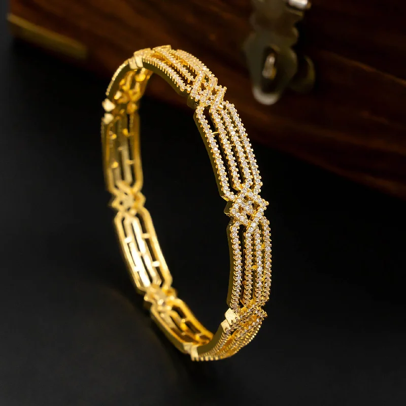 Ladies classic gold bangles-Premium Stone Bangle PMSB25W-24-006