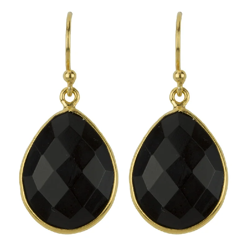 Ladies luxurious diamond earrings-Cut Stone Earrings In Gold And Onyx