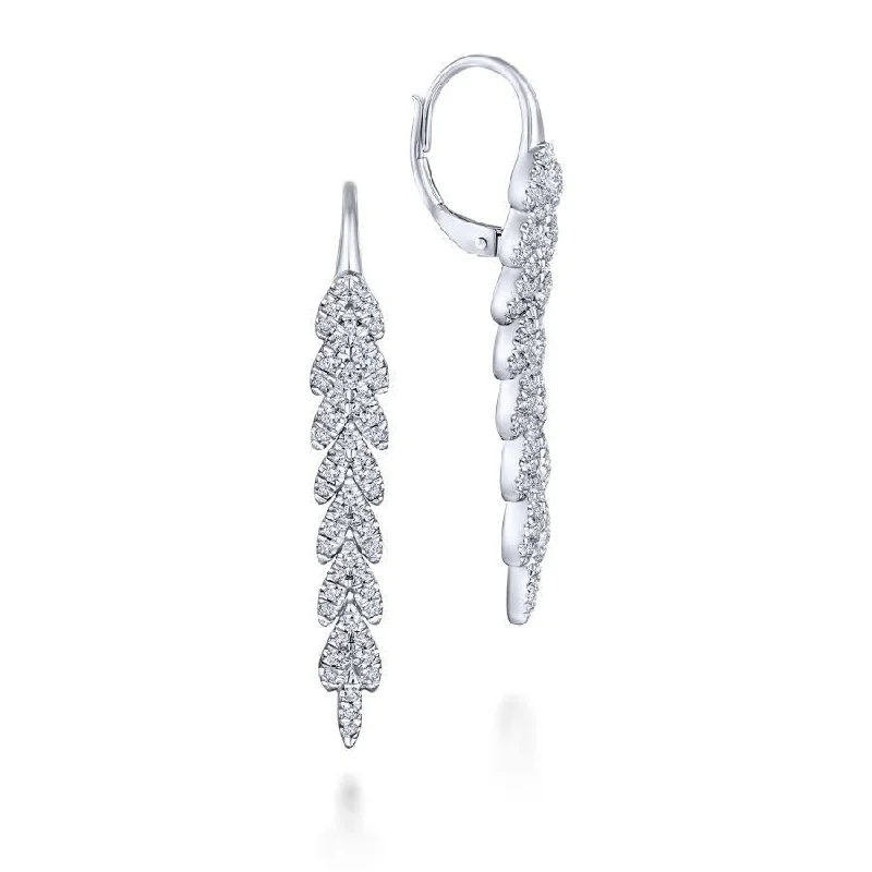 Ladies sterling silver hoop earrings-14K White Gold Elongated Vertical Diamond Branch Drop Earrings