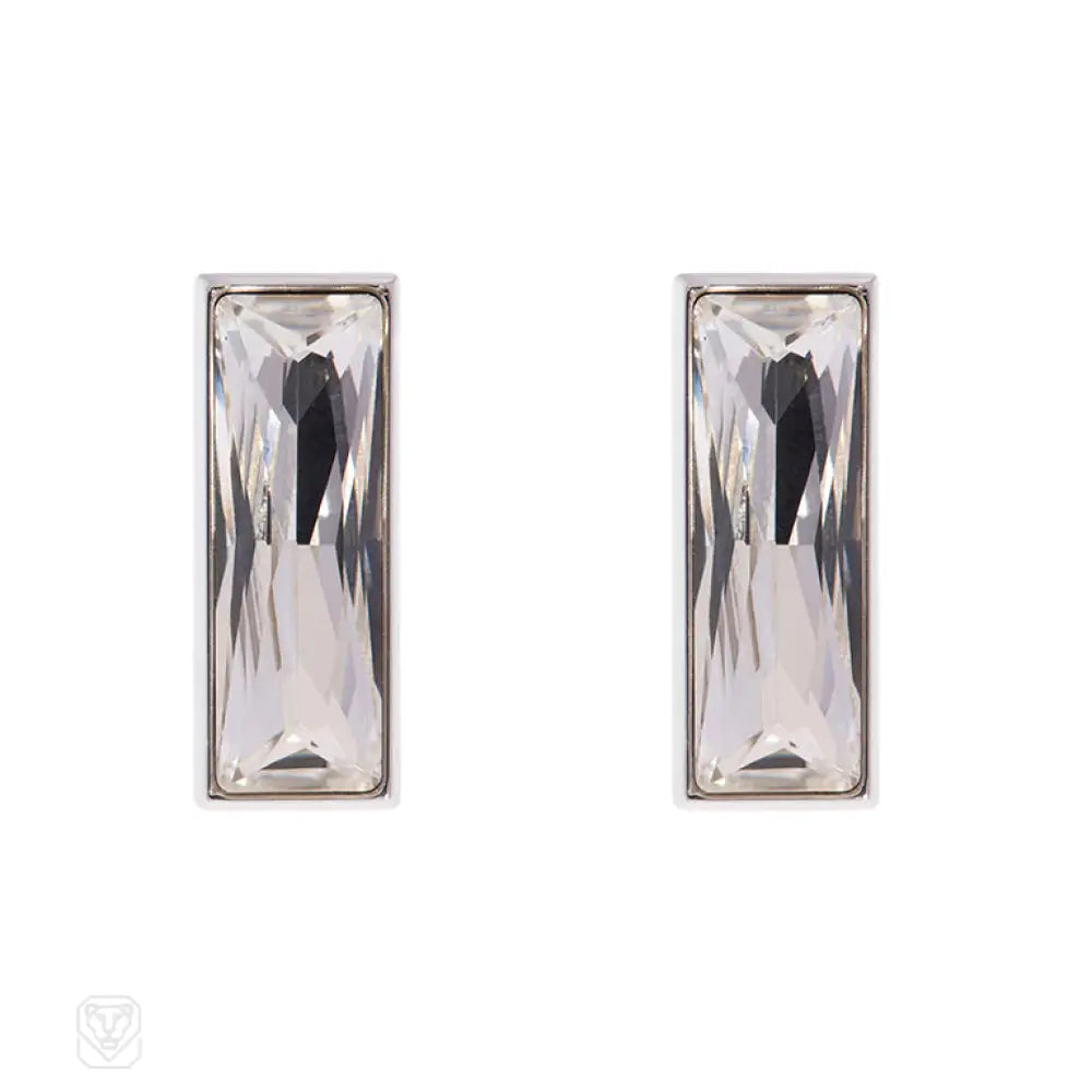 Ladies dangle earrings-Crystal baguette and stainless steel earrings