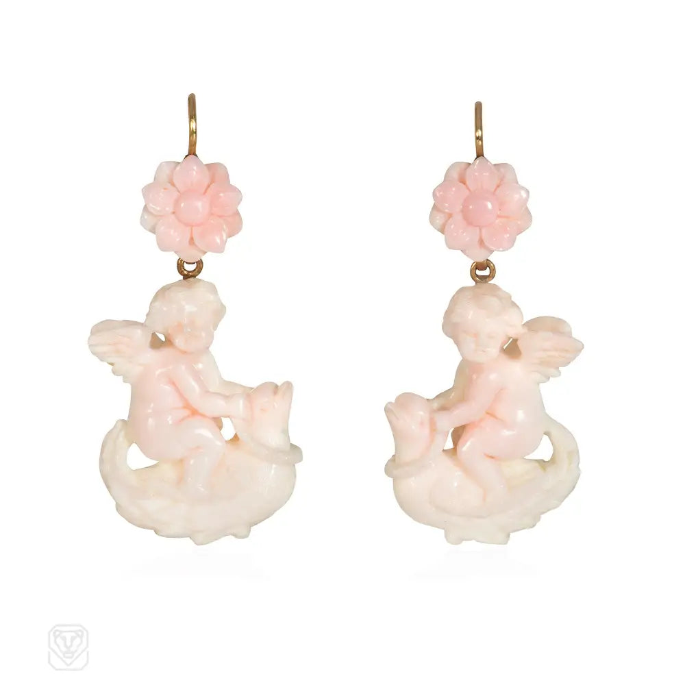 Ladies modern earrings-Antique angel skin coral angel earrings