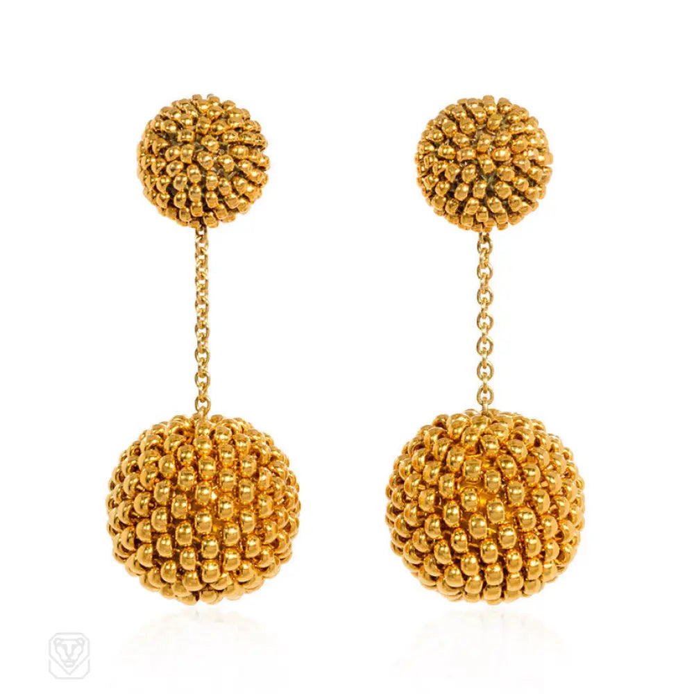 Ladies modern earrings-Gold electroplated double ball earrings