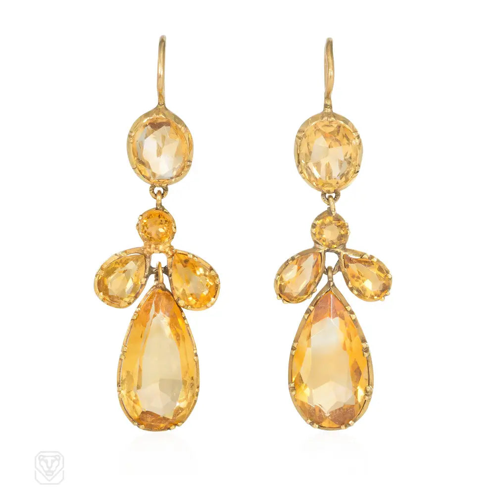 Ladies floral earrings-Antique citrine girandole pendant earrings