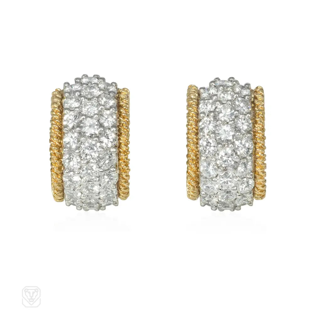 Ladies silver dangle earrings-Laykin et Cie 1950s diamond and gold hoop earrings