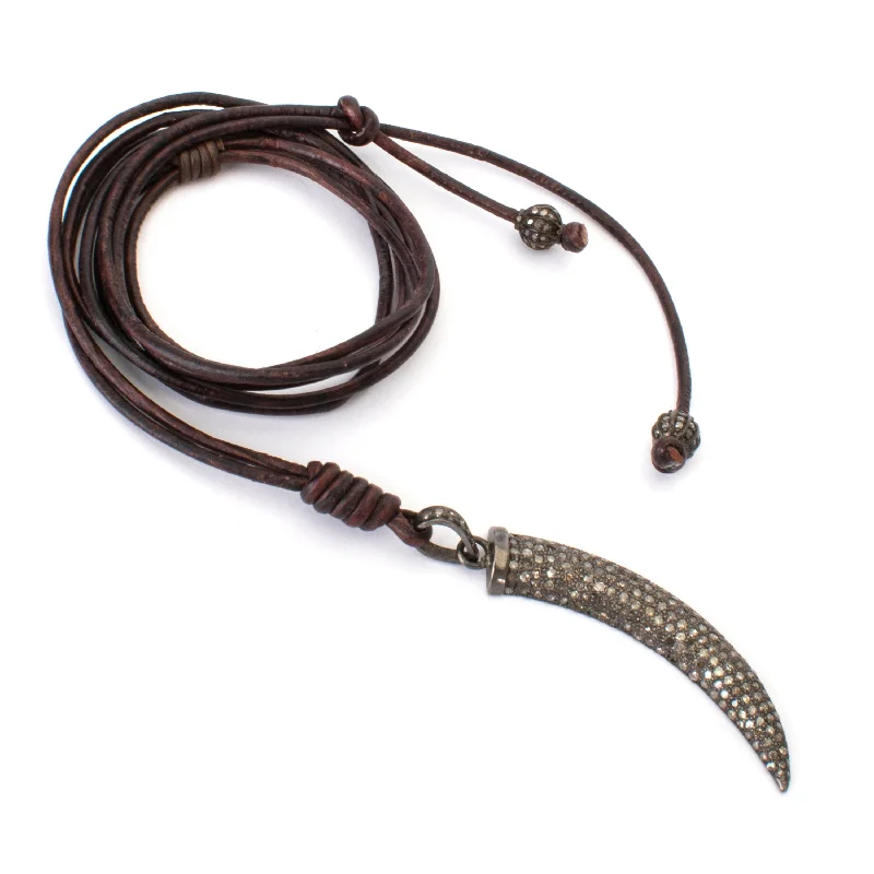 Ladies trendy necklaces-Horn Leather Necklace