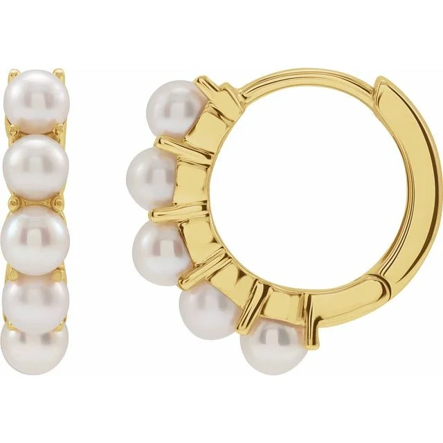 Ladies crystal earrings-Freshwater Pearl 14k Gold Huggie Hoop Earrings