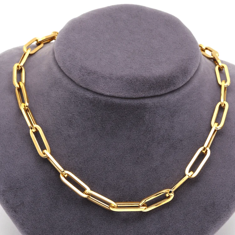 Ladies vintage necklaces-Real Gold Thick Paper Clip 7 MM Chain Luxury Necklace 1368 (40 C.M) N1442