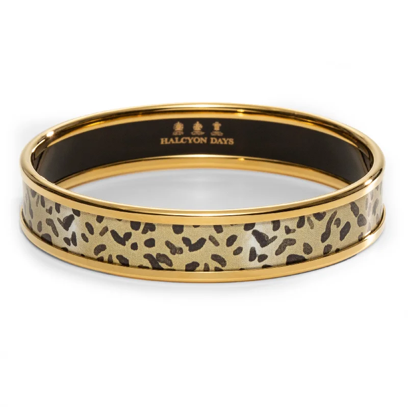 Ladies rose gold bracelets-Leopard Print & Gold Enamel Bangle