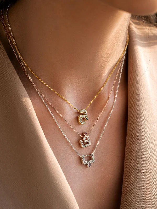 Ladies luxury platinum necklaces-Diamond Arabic Initials letter Necklace