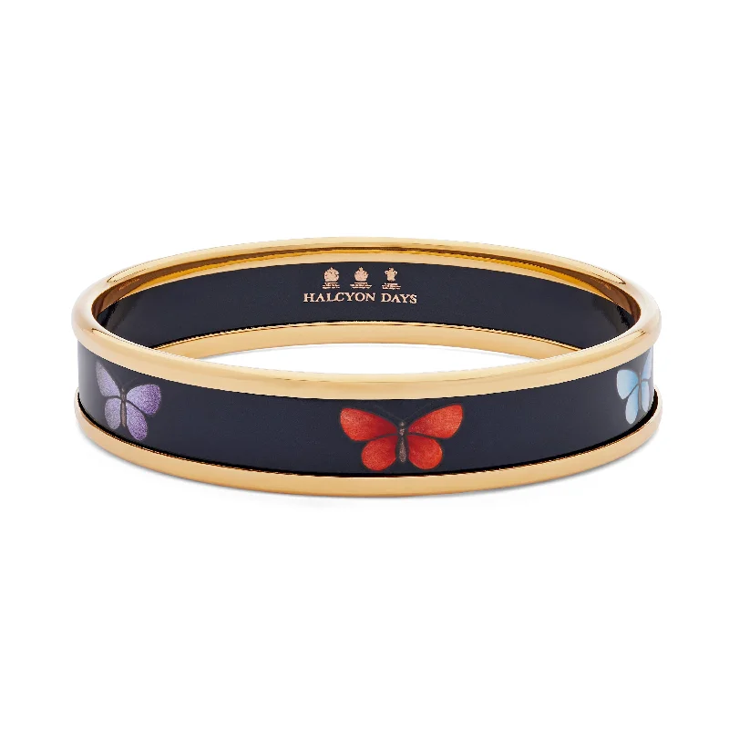 Ladies gold cuff bracelets-Butterfly Navy & Gold Enamel Bangle