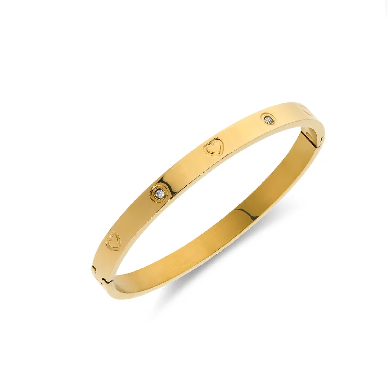 Ladies luxury gold bangles-Crystal heart bangle gold