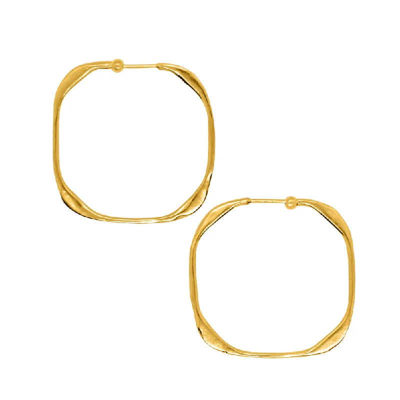 Ladies sterling silver drop earrings-Square Up Hoops in Gold - 1 1/2"