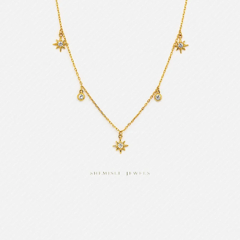 Ladies necklace sets-Tiny Star Necklace, Silver or Gold Plated  (15.5"+2") SHEMISLI - SN025