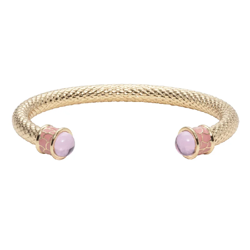 Ladies gemstone bracelets-Salamander Torque Rose Quartz & Gold Bangle