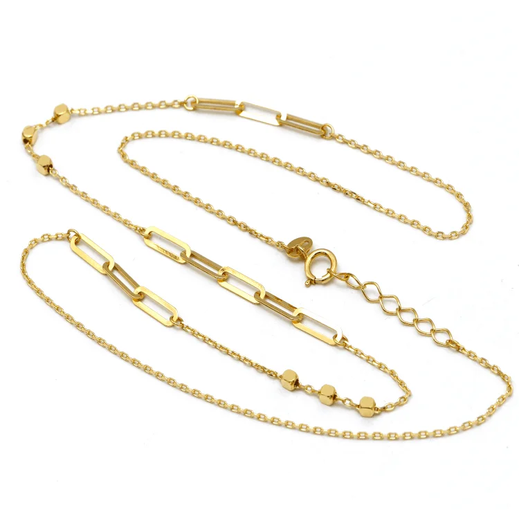 Ladies designer necklaces-Real Gold Paper Clip With Cube Beads Necklace (40 C.M) 7795 N1445