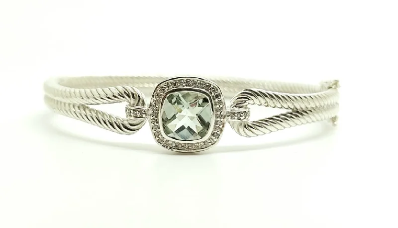 Ladies luxurious bangle sets-Two-Row Bangle Green Amethyst with Diamonds(92.5 s. silver)