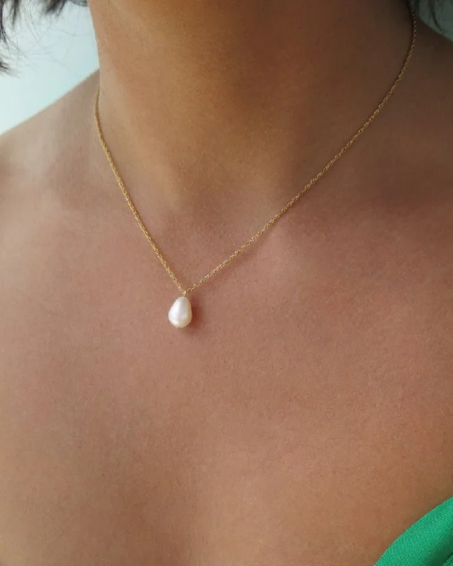 Ladies fine necklaces-Teardrop Freshwater Pearl Rope Chain Necklace  - 14k Yellow Gold Fill