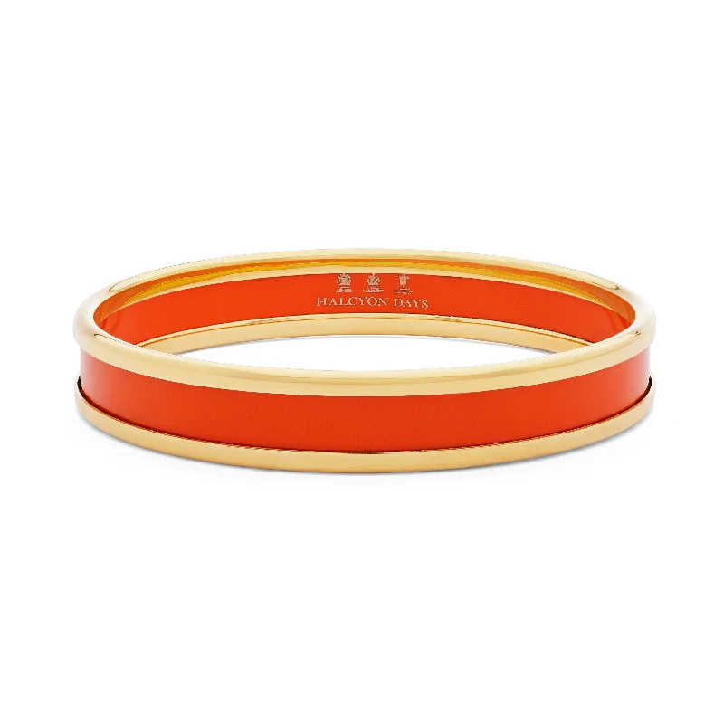 Ladies delicate bangles-Skinny Orange & Gold Enamel Bangle