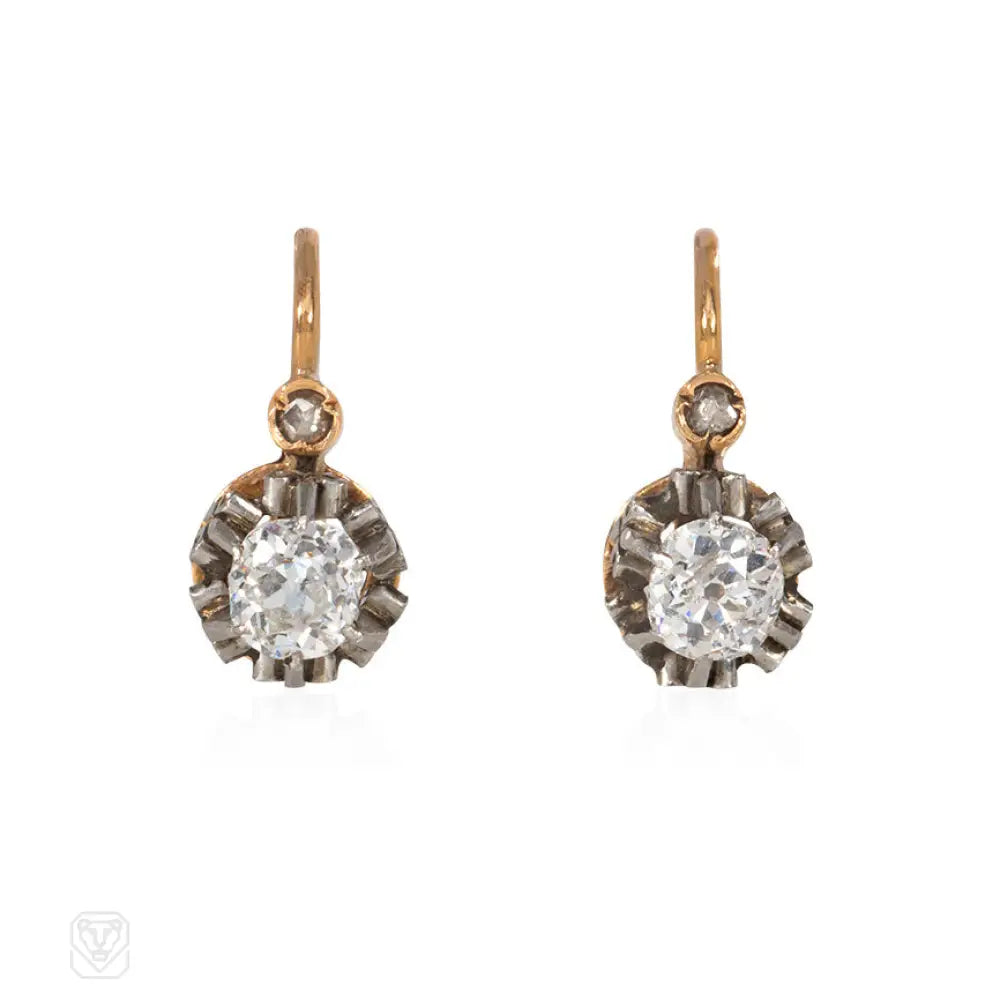 Ladies pearl stud earrings-Antique French diamond drop earrings