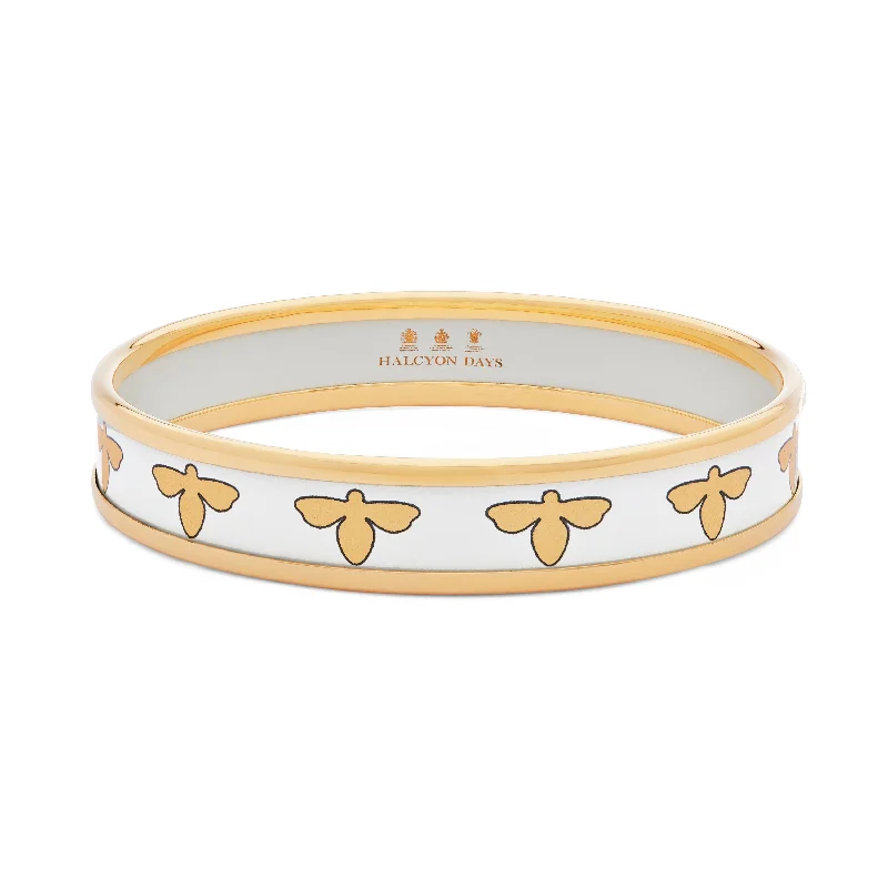 Ladies personalized bangle bracelets-Bee Cream & Gold Enamel Bangle