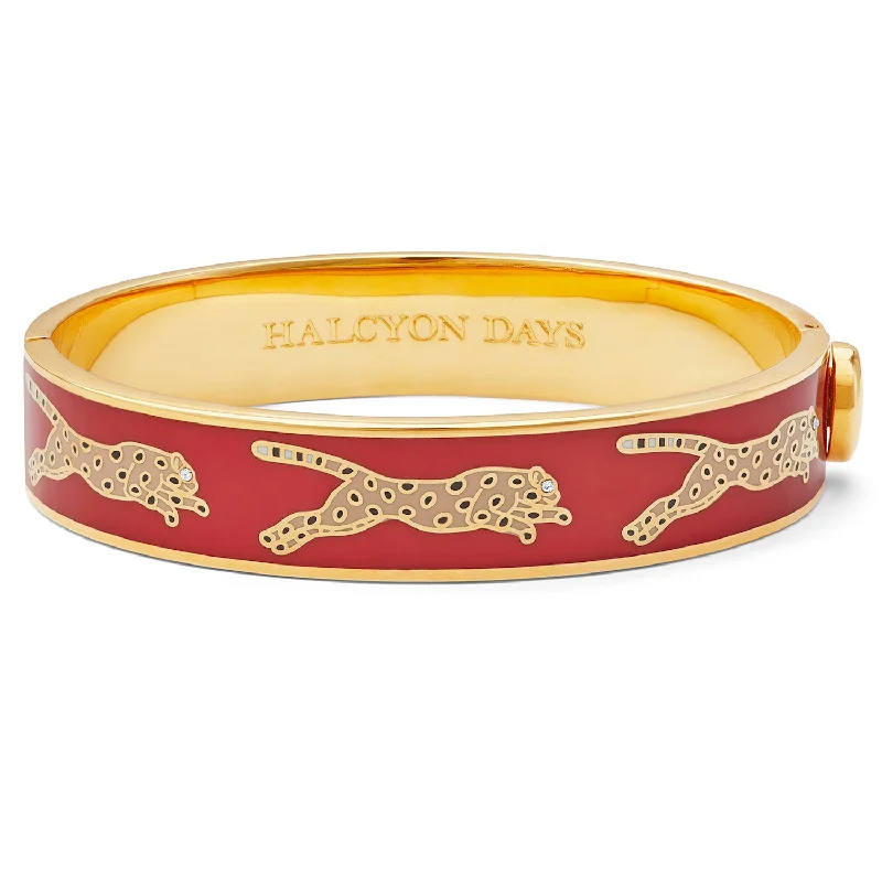 Ladies personalized bracelets-Leopard Red & Gold Bangle