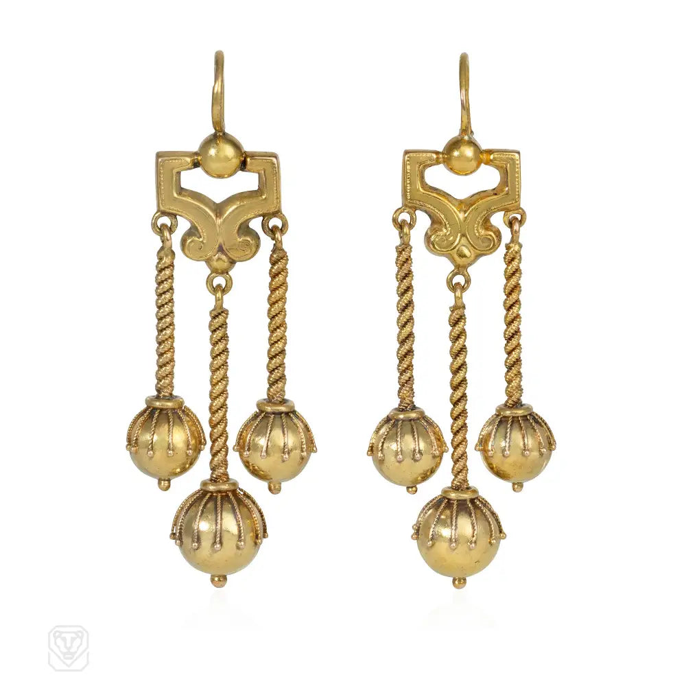 Ladies tassel earrings-Antique Etruscan style girandole pendant earrings