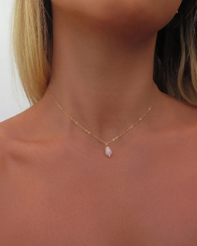 Ladies charm necklaces-Rose Quartz Teardrop Necklace