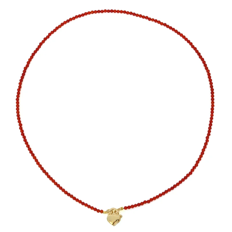 Ladies gold necklaces-Carnelian Bead Necklace With Heart Clasp