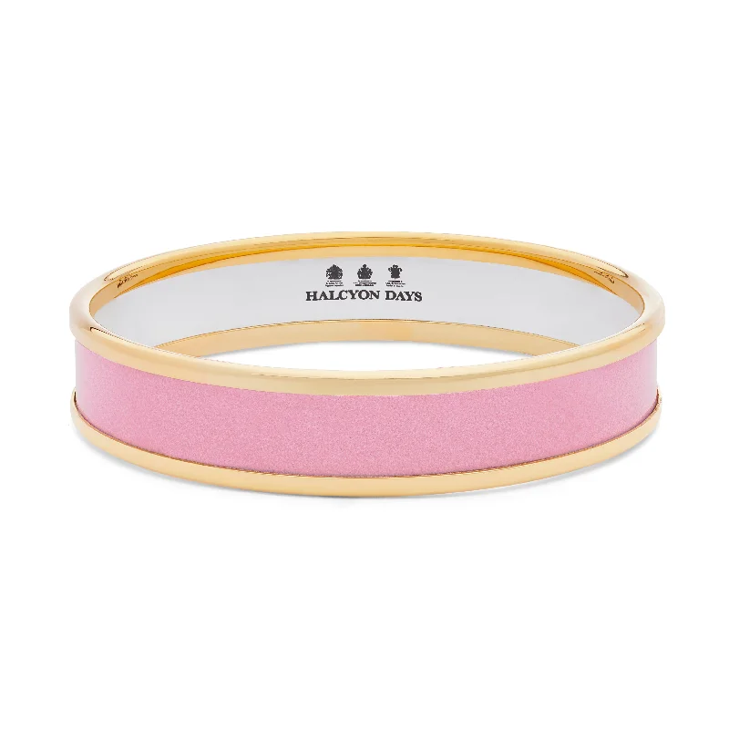 Ladies leather bracelets-Pale Pink & Gold Enamel Bangle