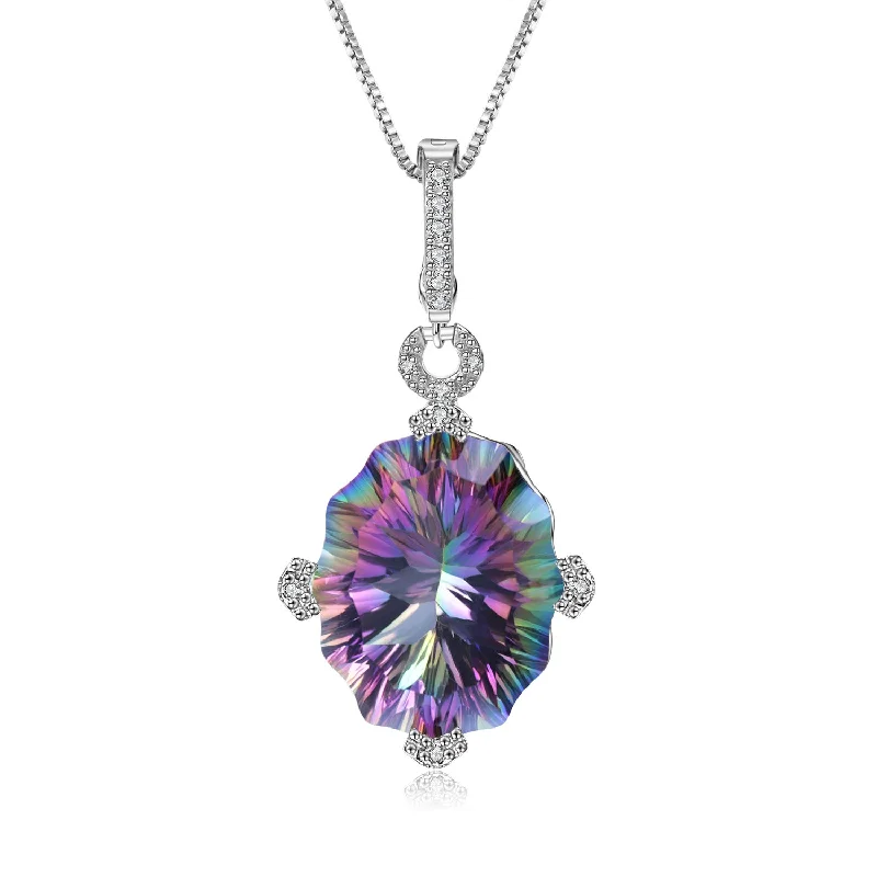 Ladies elegant necklaces-24 Carat Mystic Quartz Topaz Rainbow Pendant Necklace Sterling Silver