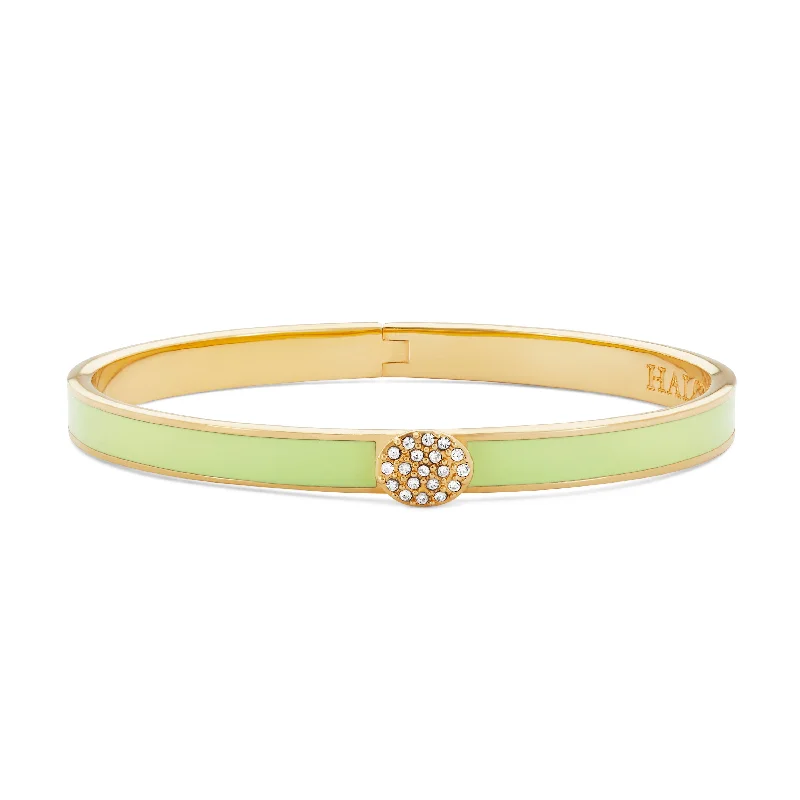 Ladies bridal bracelets-Skinny Pave Button Meadow & Gold Bangle