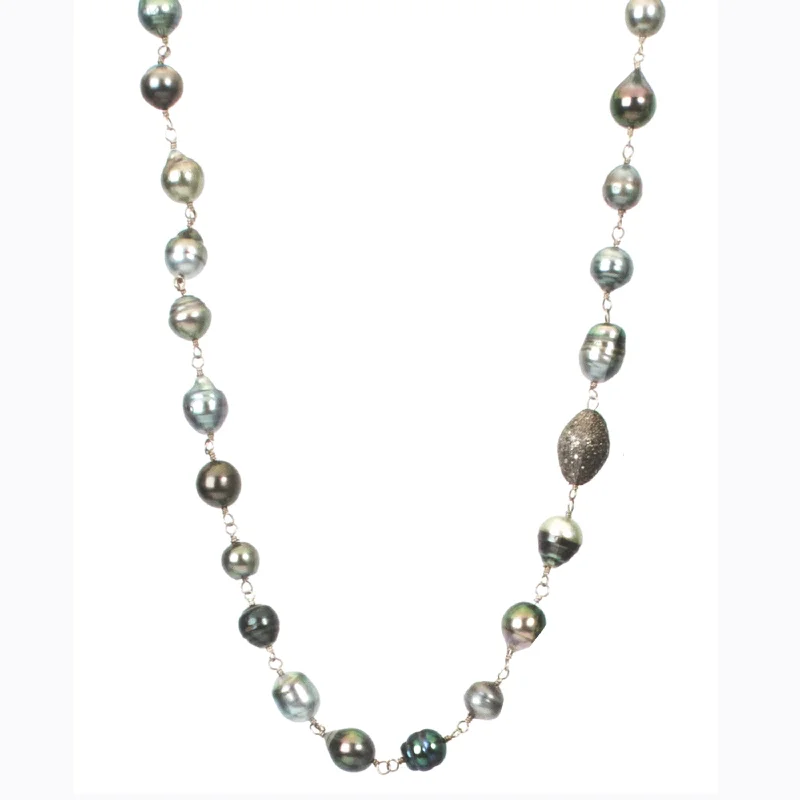 Ladies large gem necklaces-Pearl Diamond Strand