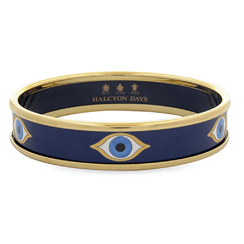 Ladies colorful bracelets-Evil Eye Navy & Gold Enamel Bangle