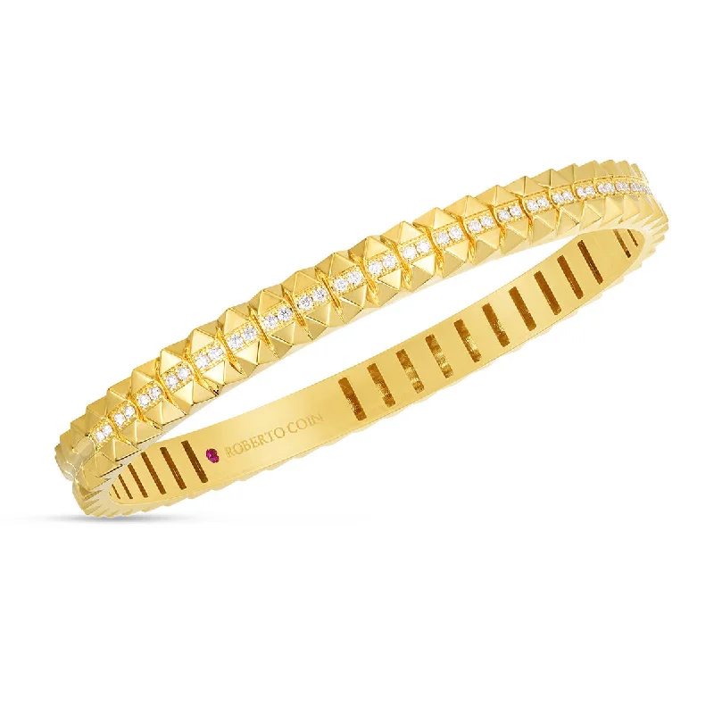 Ladies gold link bracelets-18K Gold Obelisco Petite Diamond Hinged Bangle