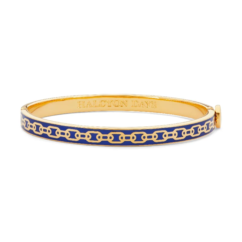 Ladies golden bangle bracelets-Skinny Chain Cobalt & Gold Bangle