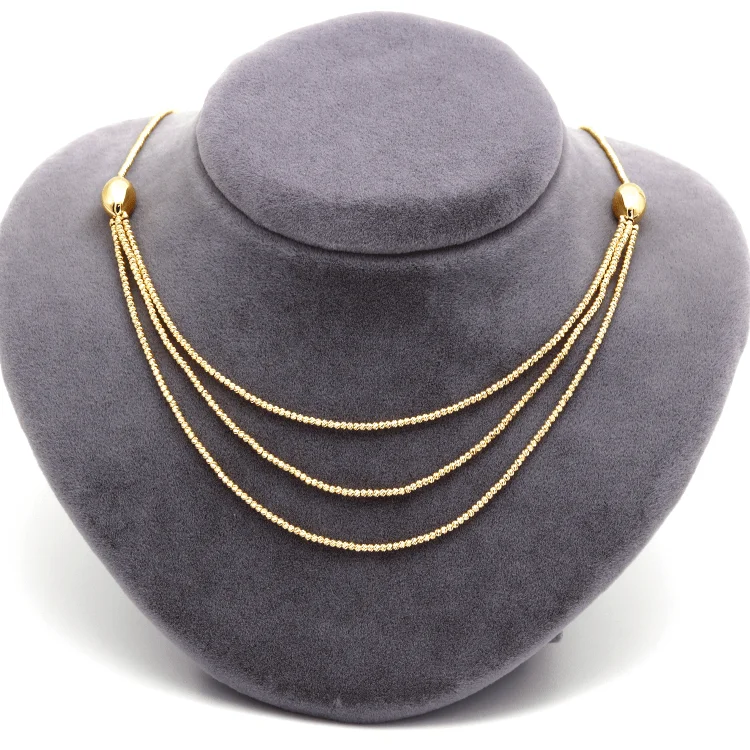 Ladies choker with pendant-Real Gold Exquisite Three Layers Ball String Beads Luxury Necklace 4358 N1413