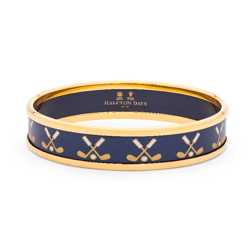 Ladies diamond bracelets-Golf Club Navy & Gold Enamel Bangle