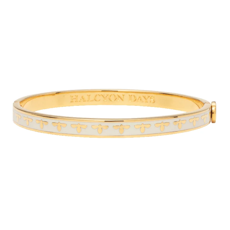 Ladies stackable bangles-Skinny Bee Cream & Gold Bangle