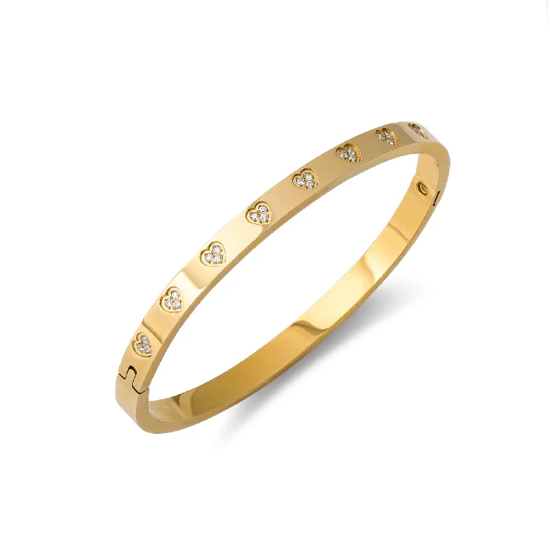 Ladies engraved bangles-Bangle zirconia hearts gold