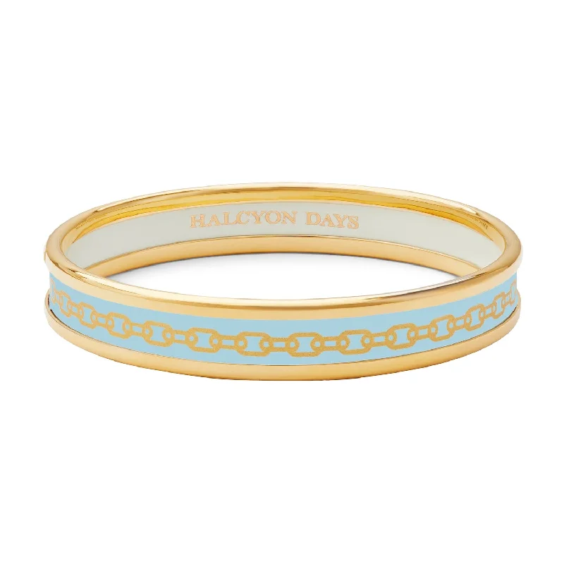 Ladies simple gold bracelets-Skinny Chain Forget-Me-Not & Gold Enamel Bangle