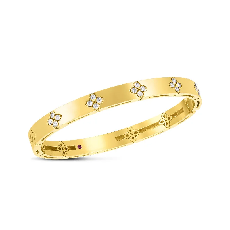 Ladies adjustable bracelets-18K Verona Medium Width Bangle with Diamond Accent