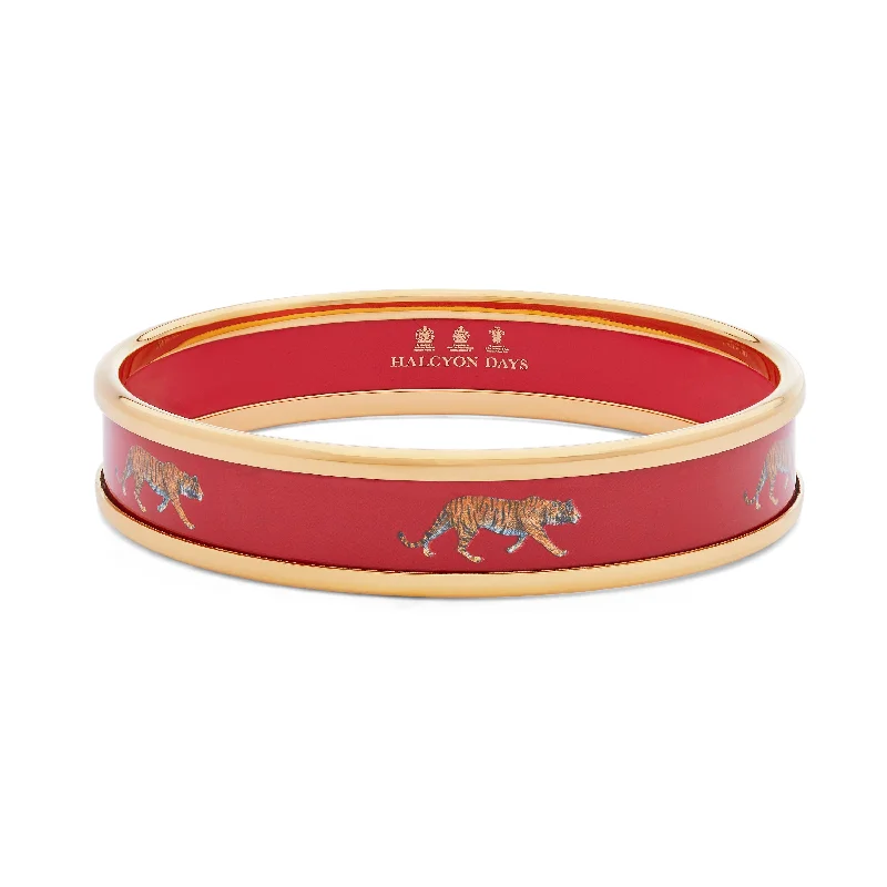 Ladies charm bangles-Tiger Red & Gold Enamel Bangle