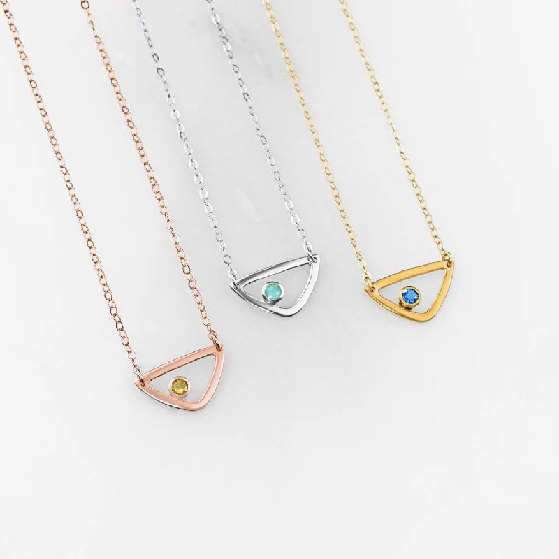 Ladies lockets necklaces-Personalized Birthstone Minimalist Triangle Pendant Necklace