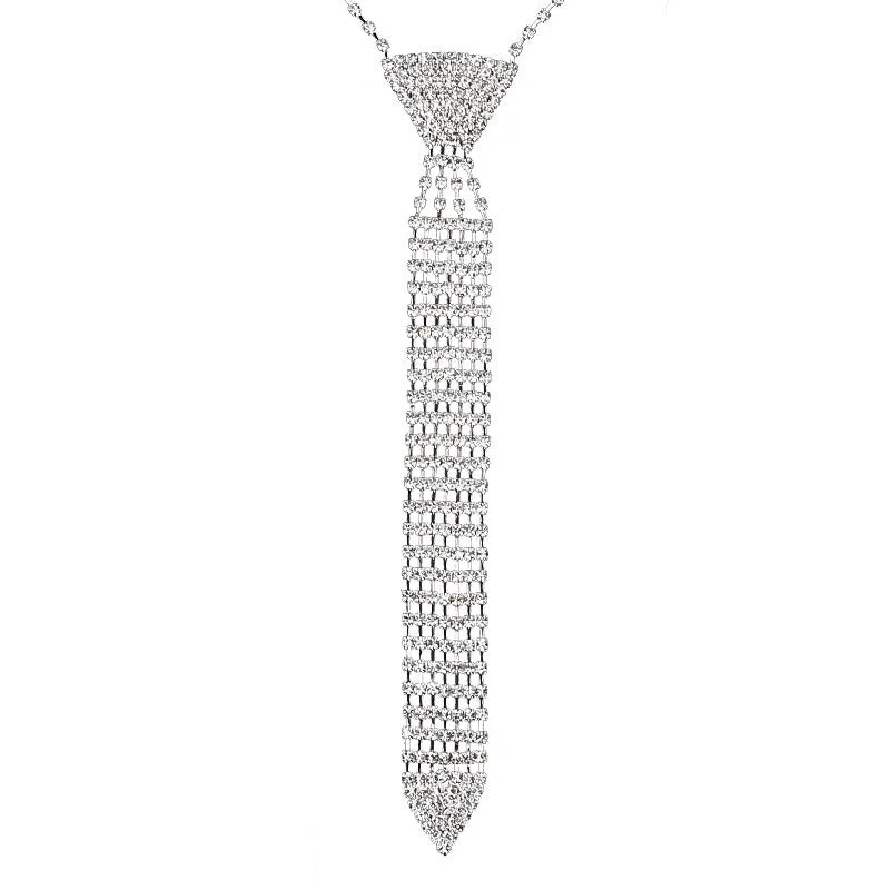 Ladies meaningful necklaces-Elegant Rhinestone Necklace Tie - Sparkling Statement Accessory