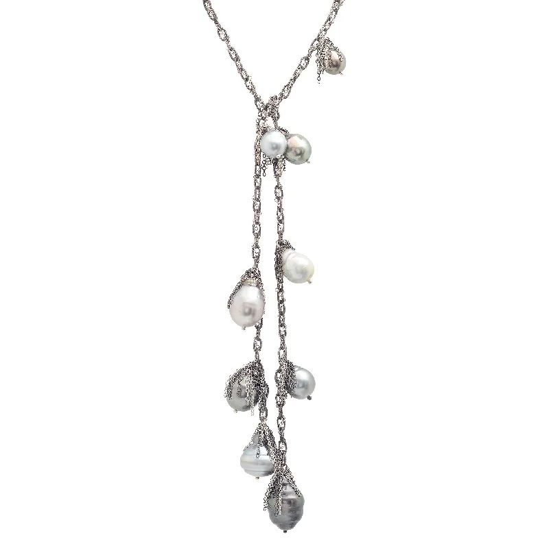 Ladies silver star necklaces-Tahitian Pearl Lariat